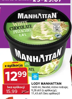 Lody Manhattan White Chocolate Pistachio promocja w Stokrotka