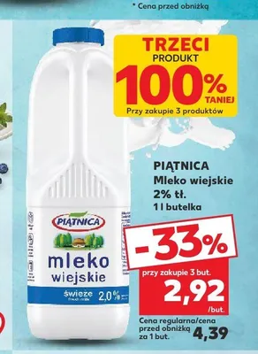 Mleko wiejskie świeże 2% tłuszczu Piątnica promocja w Kaufland