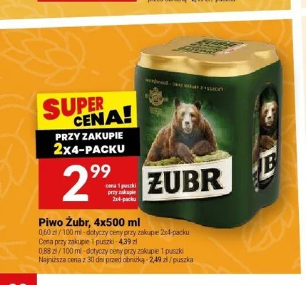 Piwo Żubr 4-pak 500 ml promocja w Twój Market