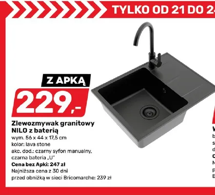 Zlewozmywak granitowy Nilo z baterią promocja w Bricomarche