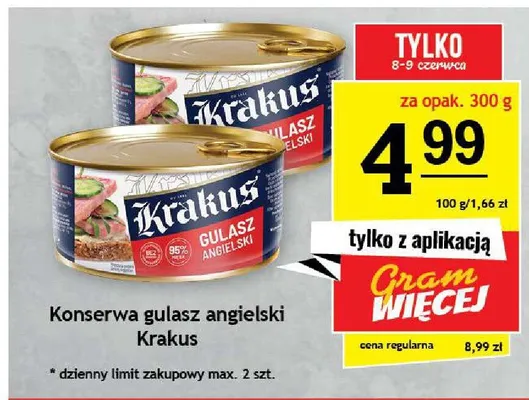Konserwa gulasz angielski Krakus promocja w Gram Market