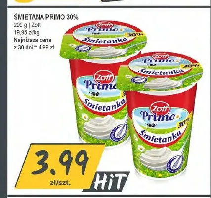 Śmietana Zott Primo 30% promocja w Słoneczko