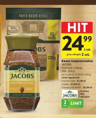 Kawa rozpuszczalna Jacobs Cronat Gold Refill promocja w Intermarche