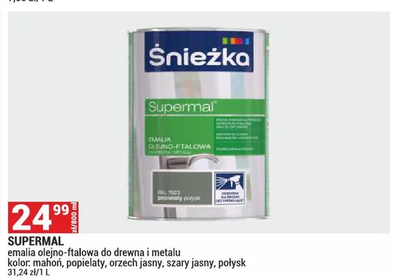 Emalia olejno-ftalowa do drewna i metalu Śnieżka Supermal połysk promocja w Merkury Market