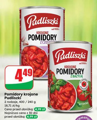 Pomidory krojone z czosnkiem/z bazylią promocja w Dino