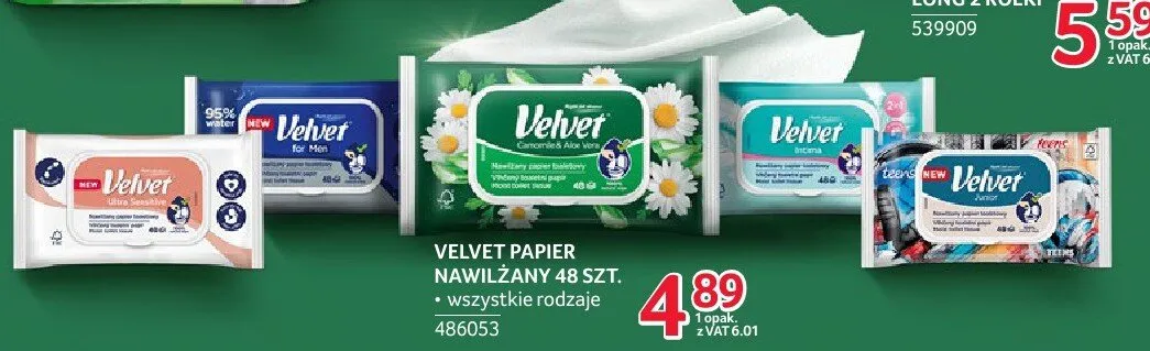 Papier nawilżany Velvet 48 szt. - wszystkie rodzaje promocja w Selgros