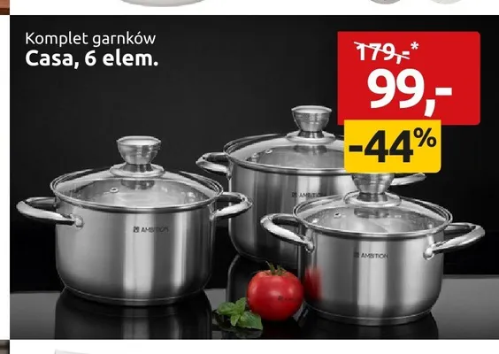 Komplet garnków Casa Ambition 6-elementowy promocja w Black Red White