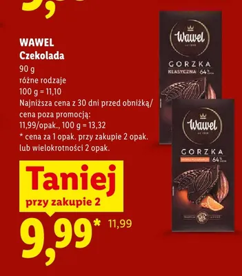Czekolada gorzka klasyczna 64% Wawel promocja w Lidl