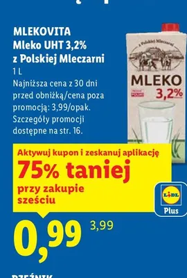 Mleko UHT 3,2% z Polskiej Mleczarni promocja w Lidl
