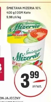 Śmietana Mizeria 10% OSM Koło promocja w Sedal