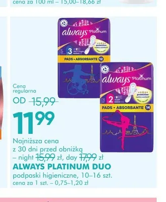 Podpaski higieniczne Always Platinum Duo Day promocja w Super-Pharm