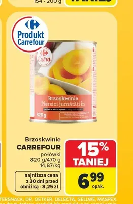 Brzoskwinie połówki w syropie Carrefour Extra promocja w Carrefour