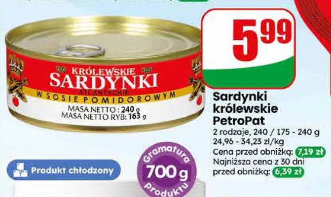 Sardynki Królewskie atlantyckie w sosie pomidorowym PetroPat promocja w Dino