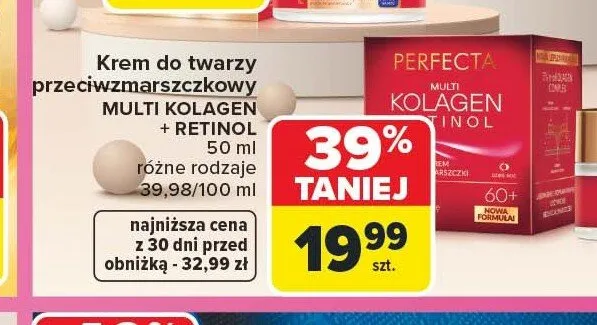 Krem do twarzy przeciwzmarszczkowy Perfecta Multi Kolagen + Retinol promocja w Carrefour