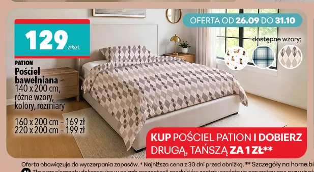 Pościel bawełniana 220x200 cm Pation promocja w Biedronka Home