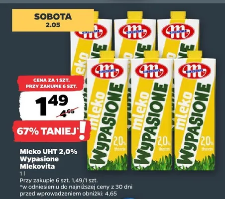 Mleko UHT 2,0% Wypasione Mlekovita promocja w Netto