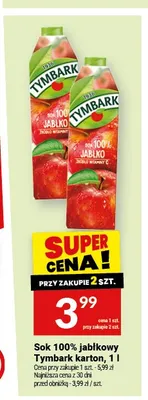 Sok 100% jabłkowy Tymbark promocja w Twój Market