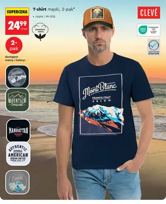 T-shirt męski Clevé 2-pak promocja w Biedronka