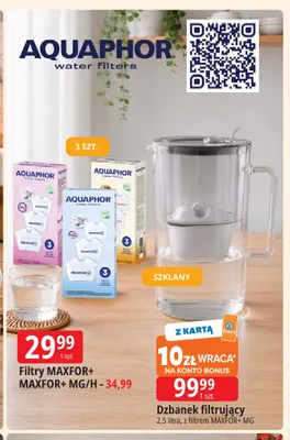Dzbanek filtrujący szklany 2,5 l z filtrem Maxfor+ Mg Aquaphor promocja w Leclerc