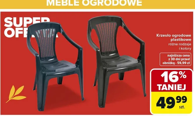 Krzesło ogrodowe plastikowe różne rodzaje i kolory promocja w Carrefour