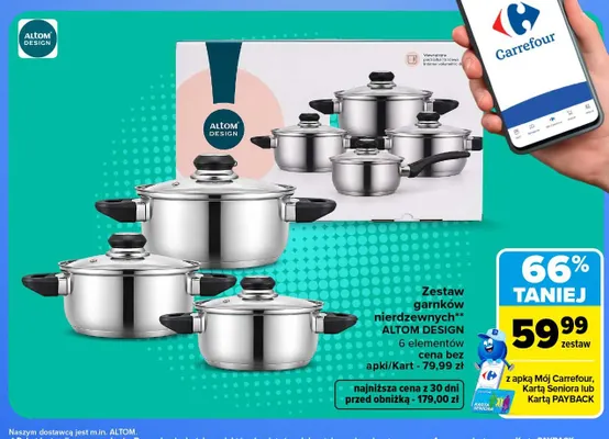 Zestaw garnków nierdzewnych Altom Design 6 elementów promocja w Carrefour