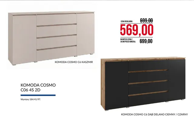 Komoda Cosmo C6 Dąb Delano Ciemny / Czarny promocja w Abra Meble