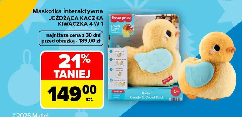 Maskotka interaktywna jeżdżąca Kaczka Kiwaczka 4 w 1 Fisher-Price promocja w Carrefour