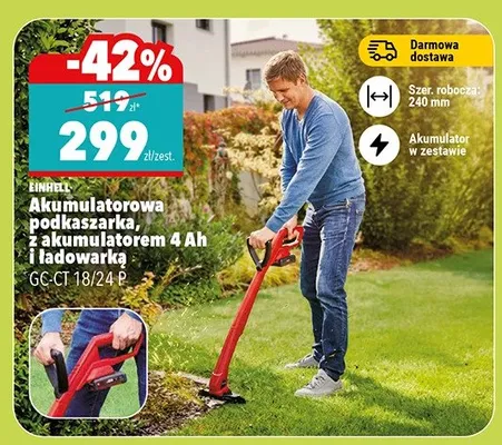Akumulatorowa wykaszarka z akumulatorem 4Ah i ładowarką GCCT18/24B promocja w Biedronka