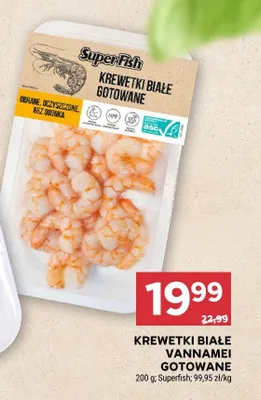 Krewetki białe Vannamei gotowane SuperFish promocja w Stokrotka