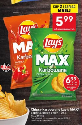 Chipsy karbowane Lay's MAX green onion promocja w LEWIATAN
