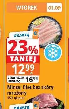 Mintaj filet bez skóry mrożony promocja w Leclerc