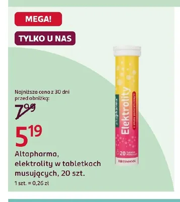 Elektrolity w tabletkach musujących Altapharma promocja w Rossmann