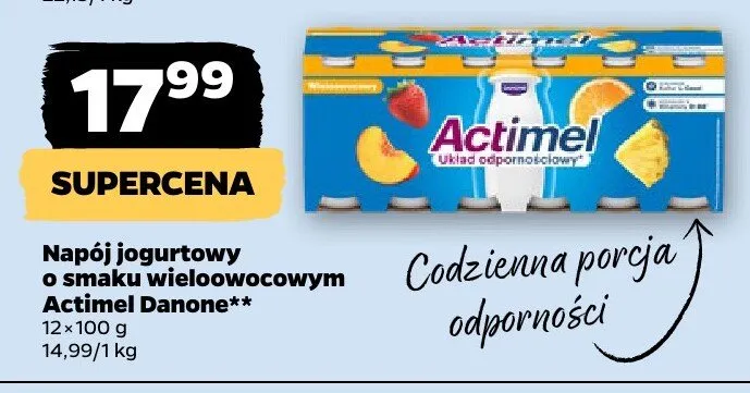 Napój jogurtowy o smaku wieloowocowym Actimel 12x100 g promocja w Netto
