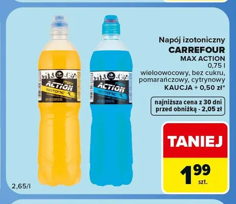 Napój izotoniczny Carrefour Max Action bez cukru promocja w Carrefour Market