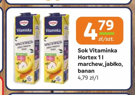 Sok Vitaminka Hortex marchew jabłko banan promocja w Społem Częstochowa
