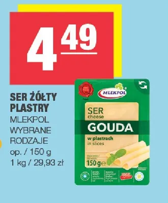 Ser żółty w plastrach Gouda Mlekpol promocja w SPAR