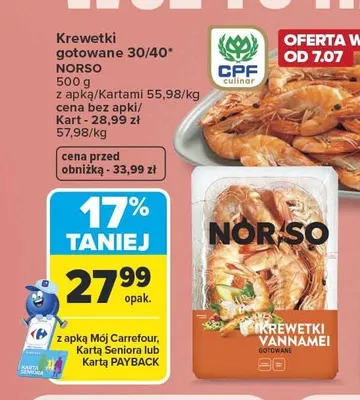 Krewetki gotowane 30/40 NORSO promocja w Carrefour Market