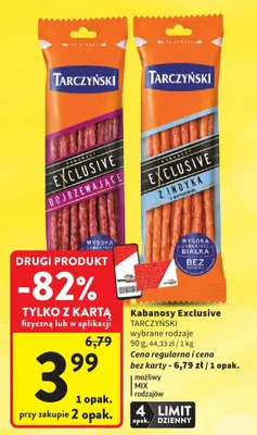 Kabanosy Exclusive Dojrzewające Tarczyński promocja w Intermarche