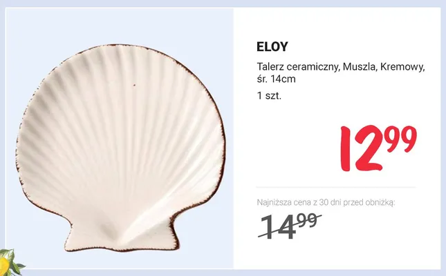 Talerz ceramiczny Muszla ELOY kremowy śr. 14 cm promocja w Rossmann