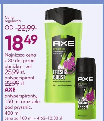 Żel pod prysznic axe epic fresh promocja w Super-Pharm