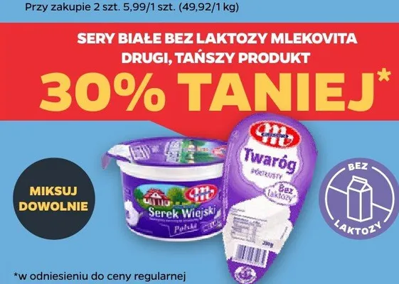 Twaróg półtłusty bez laktozy Mlekovita promocja w Netto