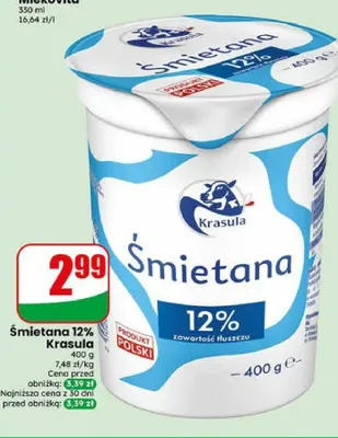 Śmietana 12% Krasula promocja w Dino