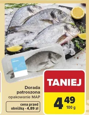 Dorada patroszona opakowanie MAP promocja w Carrefour