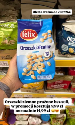 Orzeszki ziemne prażone bez soli Felix promocja w Dino