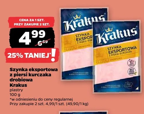 Szynka eksportowa z piersi kurczaka drobiowa Krakus plastry promocja w Netto