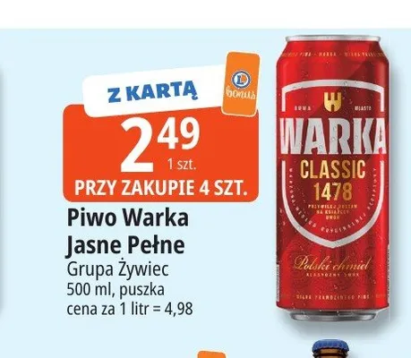 Piwo Warka Jasne Pełne promocja w Leclerc