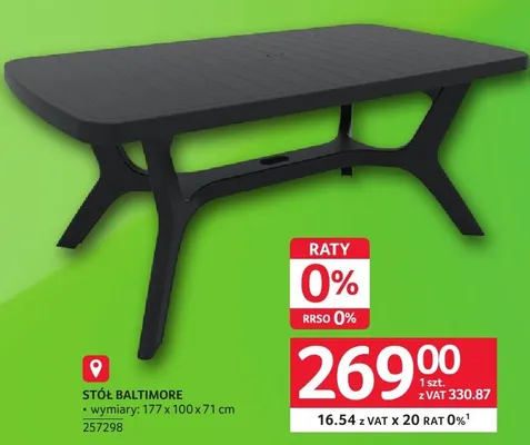 Stół Baltimore 177x100x71cm promocja w Selgros