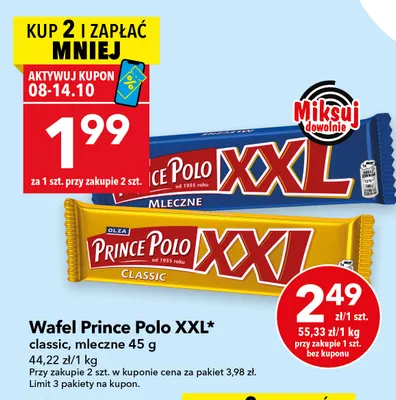 Wafel Prince Polo XXL mleczne promocja w LEWIATAN