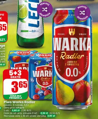Piwo bezalkoholowe Warka Radler Jabłko z Gruszką promocja w Dino