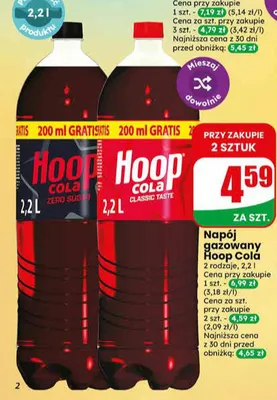 Napój gazowany Hoop Cola Zero Sugar promocja w Dino